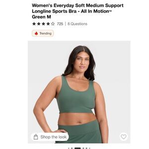 Womens Everyday Soft Medium Support Long Line Sports Bra All in Motion Green Lg